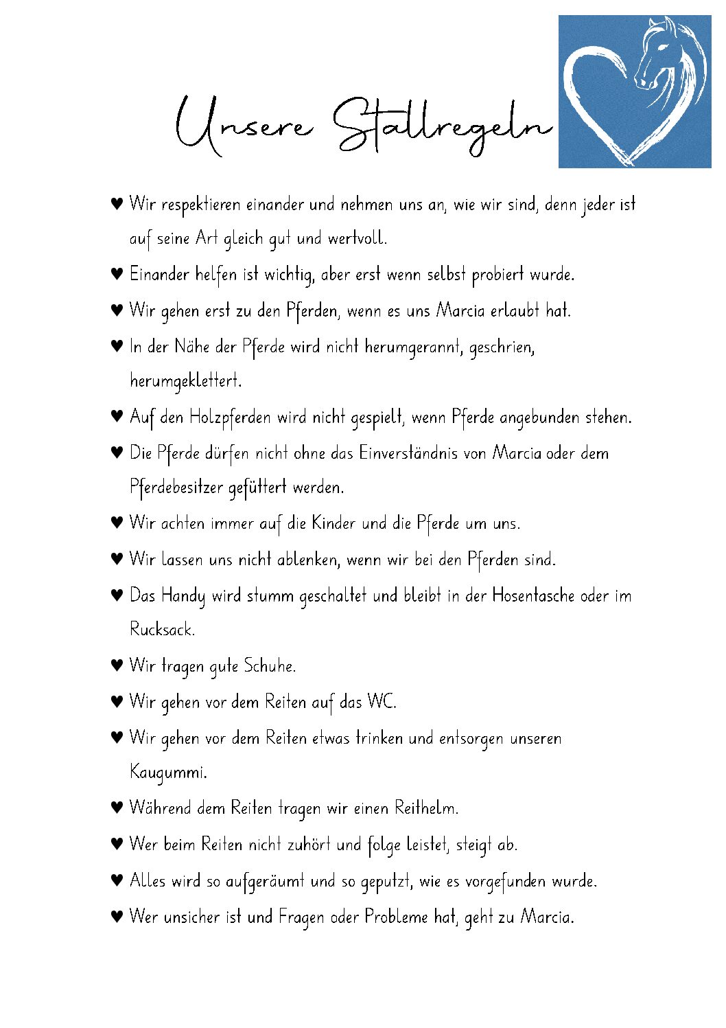 Vertrag Reittunterricht in Gruppen